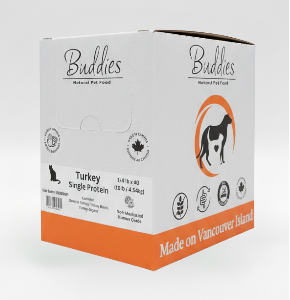 Buddies Cat Turkey Butcher Block - 1/4lbs - Box 10LBS