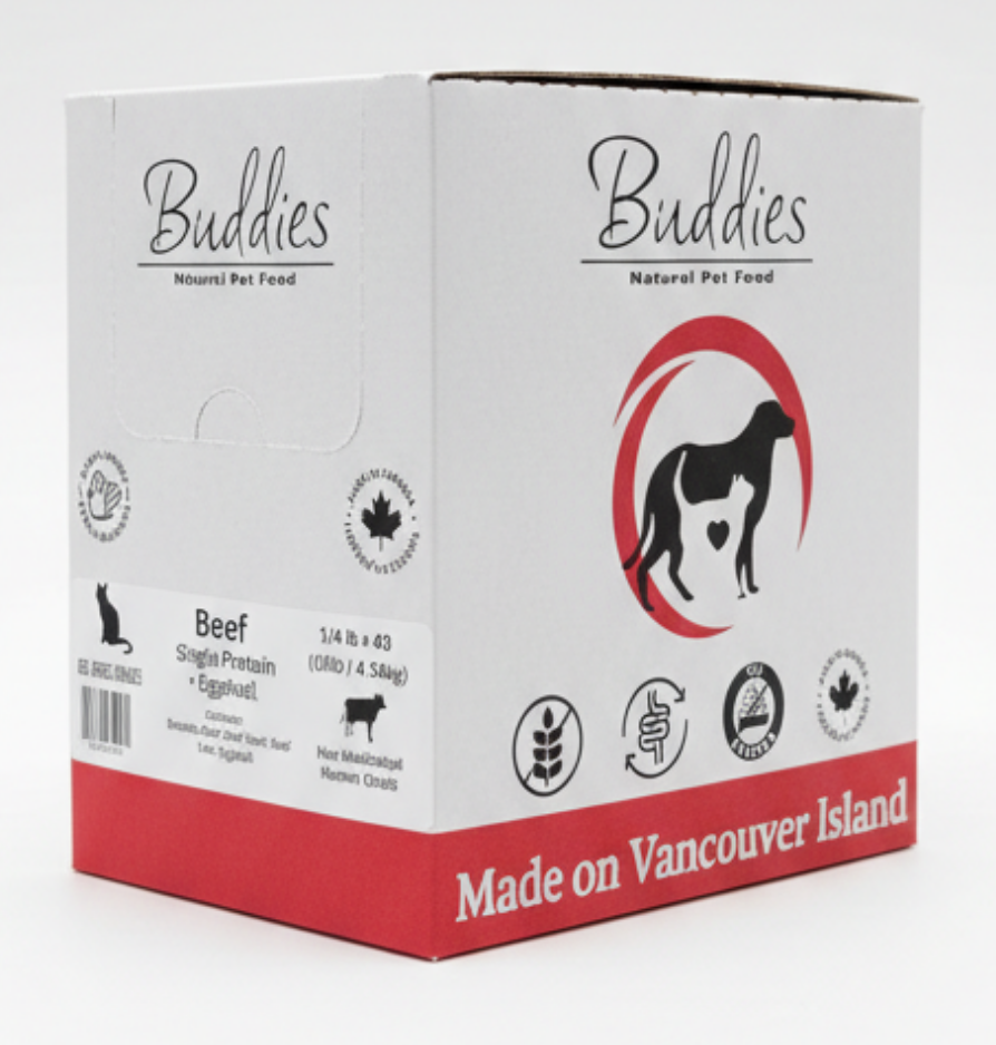 Buddies Cat Beef Single Protein with Eggshell Calcium 1/4lb - 10lb Box