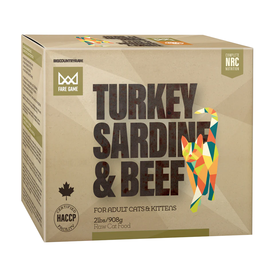 Big Country Raw Fare Game Turkey Sardine and Beef Frozen Cat Food, 2-lb