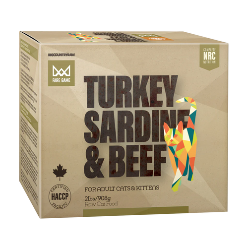 Big Country Raw Fare Game Turkey Sardine and Beef Frozen Cat Food, 2-lb
