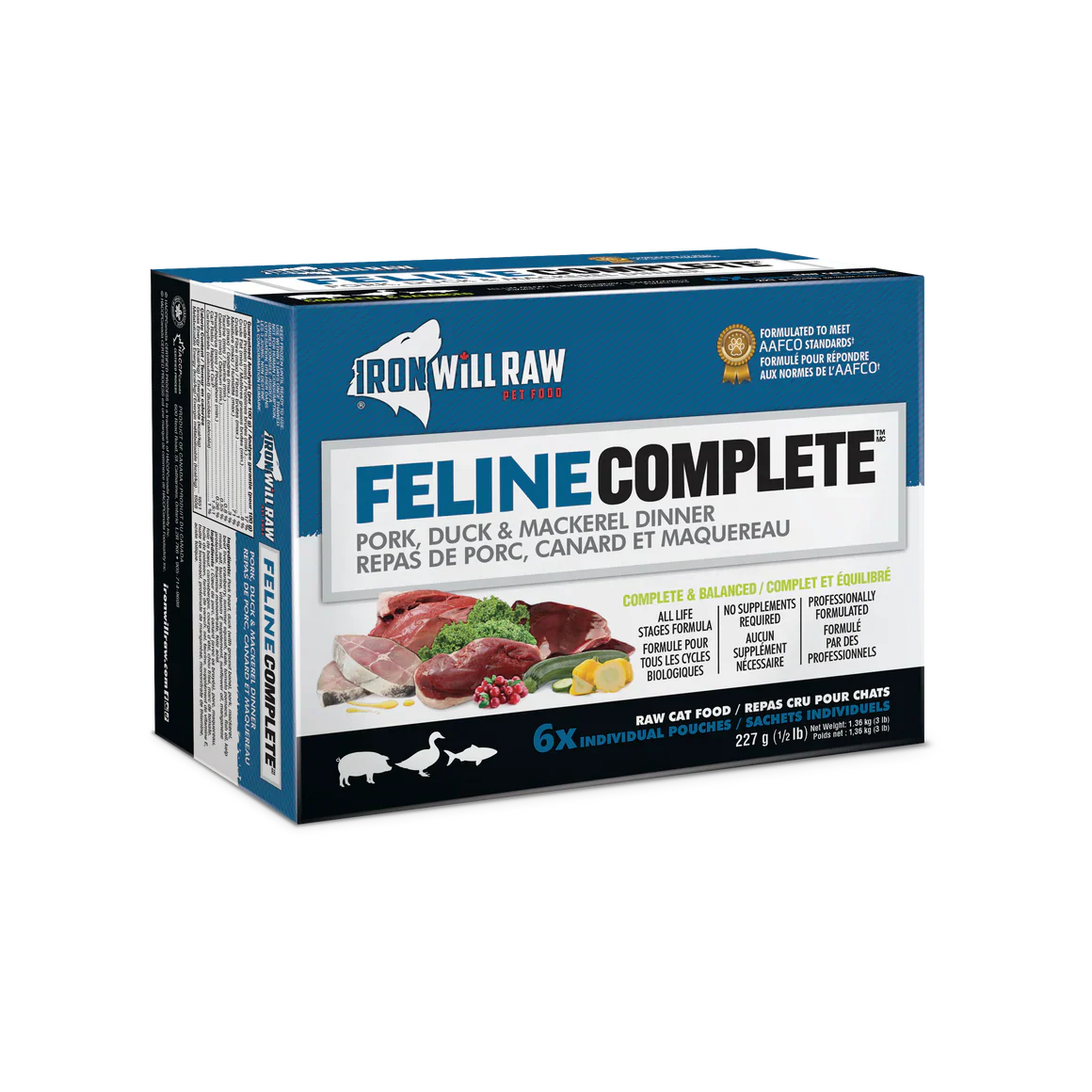 Iron Will Raw Feline Complete Pork, Duck and Mackerel Dinner 3-lb
