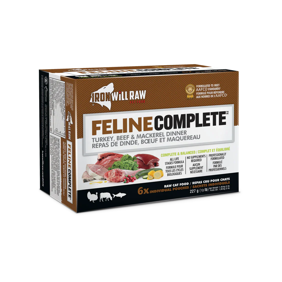 Iron Will Raw Feline Complete Turkey, Beef and Mackerel Dinner 3-lb