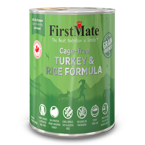 FirstMate Grain Friendly Cage Free Turkey and Rice Wet Cat Food, 12.2-oz - 12 count