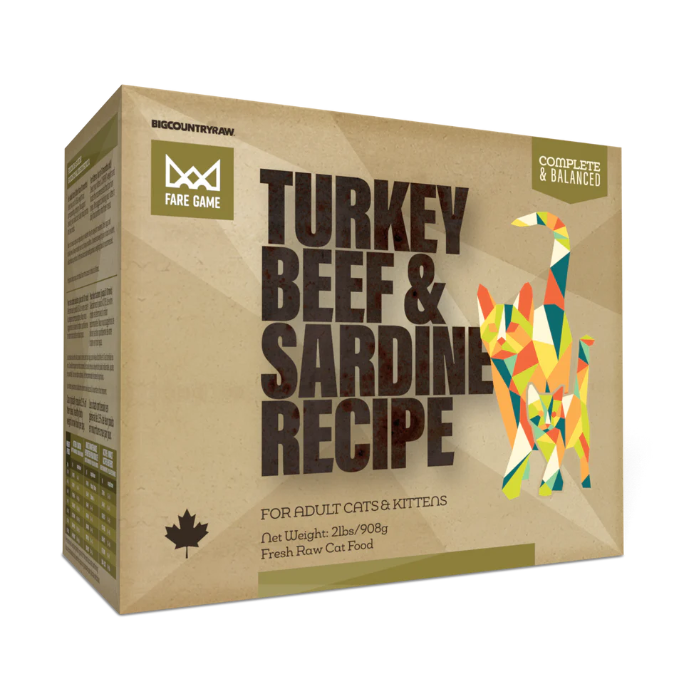 Big Country Raw Fare Game Turkey and Sardines with Beef Raw Frozen Cat Food, 2-lb