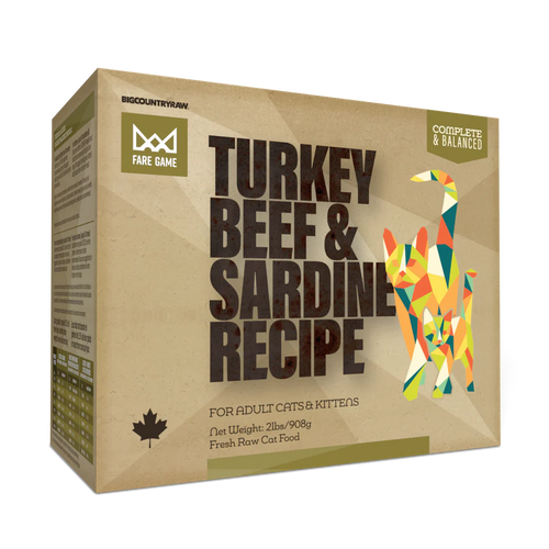 Big Country Raw Fare Game Turkey and Sardines with Beef Raw Frozen Cat Food, 2-lb