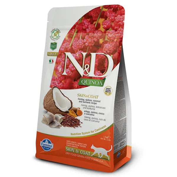 Farmina NandD Quinoa Skin and Coat Herring Dry Cat Food bag