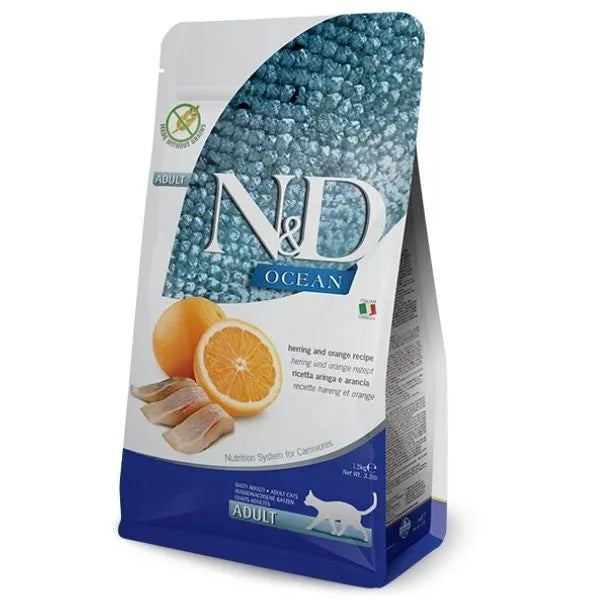 Farmina NandD Ocean Herring and Orange Adult Dry Cat Food bag